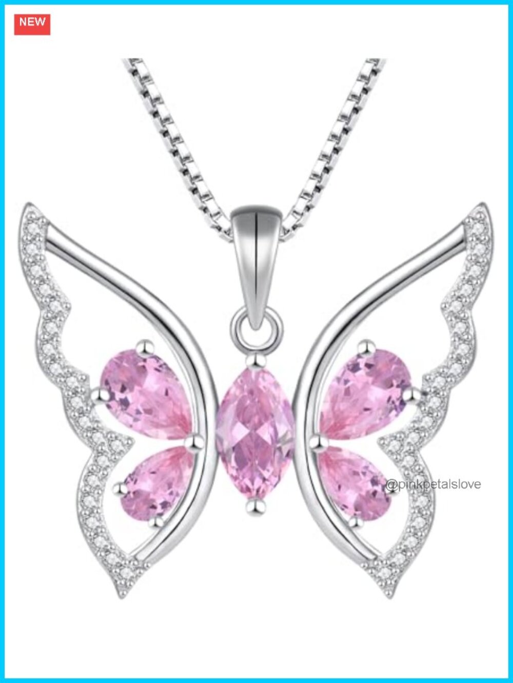 925 Sterling Silver Butterfly Necklace Created Pink Tourmaline Pendant